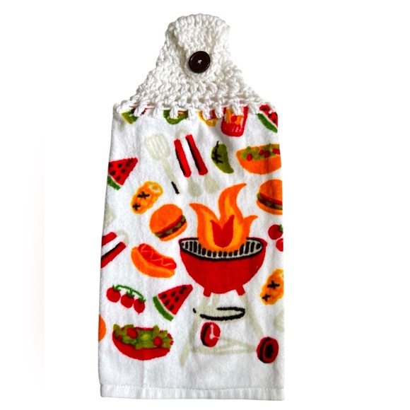 Hand Crafted Other - HAND CRAFTED Crocheted Top Colorful Summer BBQ Theme Hanging Kitchen Hand Towel